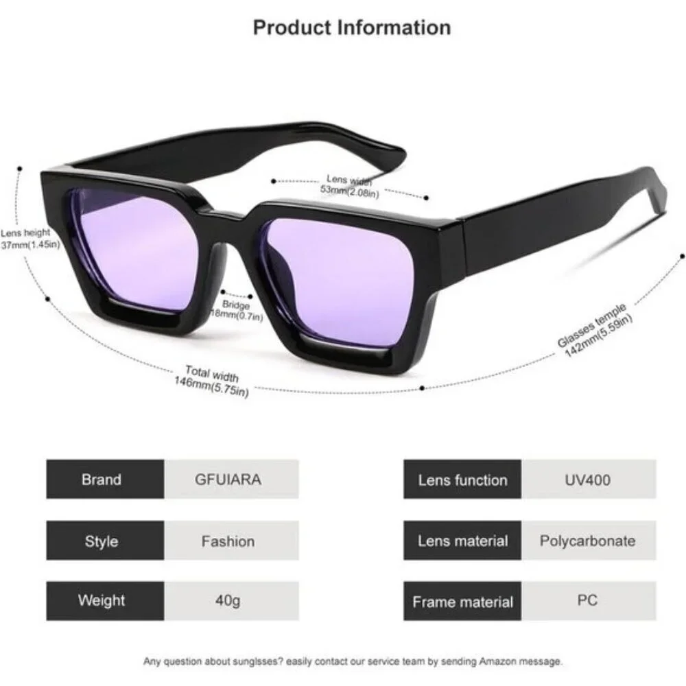 ⚡Men Black/Purple Fashion Trendy Square Shades Rectangle Designer SunGlasses